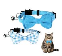 Cat Bow Tie - Homiladi 2 Pcs Cat Collar with Bell | Adjustable Breakaway Kitten Collar, Blue Plaid Bow Tie Collars with Bell for Cats, Safe Breakaway Collar for Pet Kittens