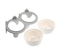 Cat Bowl,1 Set Cat Ceramic Double Bowl Pet Feeding Dishes Floor Cat Bowl Feeding Bowl Pet Waterer Dog Feeder Bowl Pet Food Bowl Cat Bowl Station Indoor Cat Supply Cat Food Dish Pink Plastic(Grey)