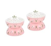 Cat Bowl,2pcs Pet Ceramic Bowl Cat Food Dish Reusable Cat Bowl Cat Food Bowl Lovely Dog Bowl Convenient Cat Bowl Wide Cat Bowls Reusable Feeding Bowl Pink Ceramics Fall to The Ground Basin
