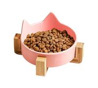 Cat Bowl - Ceramic Cat Bowl with Anti-Slip Wooden Frame | Matte Glaze Weighted Food Water | Whisker Fatigue Cat Bowl | Kitten Food Bowls for Feeding Cats | Food Water Set for Cats &Small Dogs