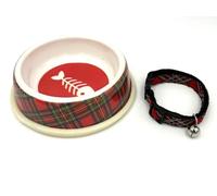 Cat Bowl & Collar Set | Royal Stewart Tartan | Melamine Bowl | Adjustable Cat Collar | Scottish Heritage Gift | Pet Accessories