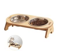 Cat Bowl，Suuwwn 15° Tilted Ceramic Elevated Cat food Bowls Raised Cat Bowls for Food and Water Cat Dog bowls Dish with Bamboo Stand Anti Vomiting for Cats and Puppy