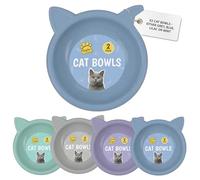 Cat Bowls 2 Pack, Shallow Feeding and Watering Bowl Set for Cats and Kittens, Embossed Face Pet Dishes, 11.5cm, 4 Assorted Colours