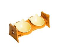Cat Bowls Ceramic, No Spill Cat Food and Water Bowl Set with Anti-Slip Stand, Cat Food and Water Bowl for Small Medium Sized, Pet Bowls(Yellow)