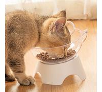Cat Bowls Elevated Food and Water Bowls, Adjustable 0° or 15° Tilted, 13x13cm, Transparent and White - Anti - Slip, Healthy Neck Support, Ideal for Cats and Small Dogs