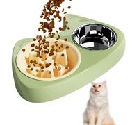 Cat Bowls for Indoor Cats,Pet Bowls Kitten,Cat Food and Water Bowl Set,Anti Choking Slow Food Bowl (Green)