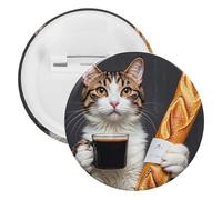 Cat Bread Coffee Badge Metal Round Pins, Lightweight Brooch for Backpack, Fashion Button Pins Badge for Shirts, Jackets, Shawl Coat, Unisex, 5PCS, Tinplate, metal round pins