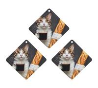 Cat Bread Coffee Car Air Freshener, 3 Pcs Rhombus Hanging Air Freshener Cards, Long Lasting Fragrance Scented Cards for Car, Home, Office Black-style