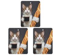 Cat Bread Coffee Car Air Freshener, 3 Pcs Square Hanging Air Freshener Cards, Long Lasting Fragrance Scented Cards for Car, Home, Office Gray-style