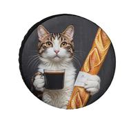 Cat Bread Coffee Tire Cover Replacement 28 Inch Oxford Wheel Protector Travel Accessories Waterproof Dustproof for RV Jeep SUV Camper Truck