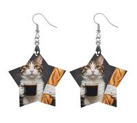 Cat Bread Coffee Wooden Earrings for Women, Vintage Elegant Wood Jewelry, Lightweight Earrings for Wedding, Party, Everyday Jewelry Gift, Circular, Wood, wood