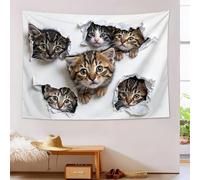 Cat Breaks Through Wall Tapestry, Cute Animals Wall Tapestry for Bedroom, Brown Room Decor Wall Hanging Art for Party Backdrop Decor 150Lx130W