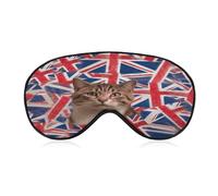 Cat British Flag Bunting Sleeping Mask Sleep Mask for Side Sleeper Relaxing Zero Pressure Night Blindfold Light Block-Out Eye Mask for Sleep with Easy Adjustable Strap