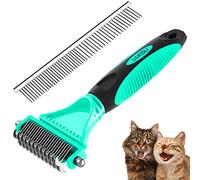 Cat Brush, Dog Grooming Brush, Rabbit Comb for shedding, LIUCOLI Professional Pet Hair Remover Rake - Eliminates Tangles Knots for Long/Short Hair, Removes Dead Undercoat and Loose Hairs Green