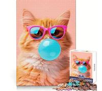 Cat Bubble Gum 1000 Piece Jigsaw Puzzles for Teenagers Brain Wellness Restful Activity Perfect Lock Lovely Gift (50x75cm)