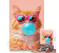 Cat Bubble Gum Jigsaw Puzzles 1000 Pieces for Adults Brain Stimulation Leisurely Pursuit Premium Cut Nice Gift (38x26cm)