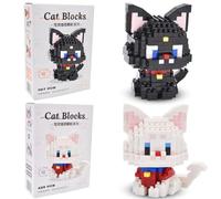 Cat Building Blocks,2 Pcs Cats Building Block Set,Puzzle Cats Mini Cute Animals Building Sets,Creativity Plastic Particle Building Toys Gifts for Boys Girls Age 7+ Teens Adults