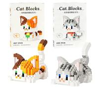 Cat Building Blocks, 2PCS DIY Building Sets 3D Puzzle Brick Toys 2in1 Animals Buildings Bricks Toy Micro Buildings Block Set Creativity Toy Brickss Micro Construction Bricks Gift for Birthday