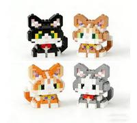 Cat Building Blocks,4 Pcs Cats Toy Cute Cat Mini Building DIY Micro 3D Toy Bricks Cute Construction Toys Creativity Plastic Particle Birthday Gifts for Age 14+Teens