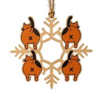 Cat Butt Snow Wood Ornament | 1*pcs Cats Snowflake Ornaments | 8×8cm Funny Holiday Decoration | Cute Wooden Charm For Tree, Window, And Car Mirror, Cat Lovers, Backpack, Keychain, Or Wall