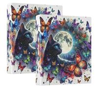 Cat Butterflies Moon 3 Ring 1.5 Inch Binders Hold 200 Sheets Cute Folders Portfolio Round Ring View Binder, 12.4x10.63x2.36inch, 1 Pack