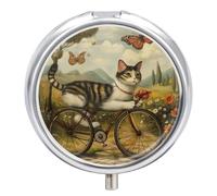 Cat Butterfly Bicycle Pill Case Box with 3 Compartment Medicine Vitamin Organizer for Purse Pocket 5x5cm