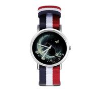 Cat Butterfly & Floral Moon Cat Sport Watch for Men Women Nylon Strap Wrist Watch Analog Quartz Watch