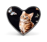 Cat Butterfly Lapel Pin Round Button Badge Cute Animal Enamel Style Brooch Metal Pinback for Hat Bag Clothing Gift