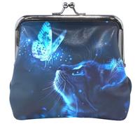 Cat Butterfly Midnight Blue Women's Coin Purses & Pouches Buckle Kiss Lock Small Change Purse Coin Wallet 4.53" x 4.13"