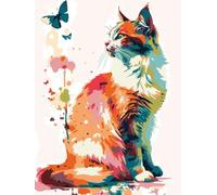 Cat Butterfly Paint by Numbers for Adults with Frame, Large Paint by Number Canvas Kits, DIY Color Oil Painting Acrylic Paints with Brushes, Hobbies for Adults Women, Home Wall Decor 60x80cm J8-111