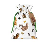 Cat Butterfly print Christmas bag, drawstring sack, with kraft paper label, lightweight and fashionable