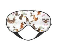 Cat Butterfly Printing Soft Eye Mask,Double-Sided Soft Eye Cover for Sleep,Travel,Yoga, Adjustable Strap, Blocks Light