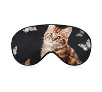 Cat Butterfly Sleep Mask for Women Men Side Sleeper Eye Cover with Adjustable Strap Soft Breathable Blackout Mask Slip-Free Deep Sleeping Travel Essentials