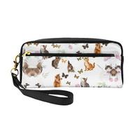 Cat Butterfly Women Cosmetic Bag Travel with Two Pockets for Daily Beauty Essentials Accessories Organizer