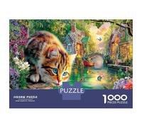 Cat by Colorful Water 1000 Piece Jigsaw Puzzle Warm Pet Puzzle for Adults Recycled Cardboard Educational Game Challenge Fun Home Activity Great Gift for Family Lovers Cognitive Development 38x26cm/100