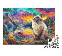 Cat by Lake 1000 Piece Jigsaw Puzzles for AdultsCosmic Cat Colourful, & Brainteasing Adults Jigsaw Puzzle, Puzzle The Future - 100% Recycled Cardboard Educational Game & Brain