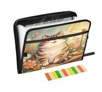 Cat by Lamp Accordion File Folder 13 Pocket | Bill Receipt Document Holder with Labels A4 Document File Folder for Home Office