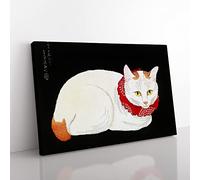 Cat By Takahashi Shotei Asian Japanese Canvas Wall Art Print Ready to Hang, Framed Picture for Living Room Bedroom Home Office Décor, 60x40 cm (24x16 Inch)