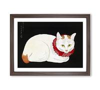 Cat By Takahashi Shotei Asian Japanese Framed Wall Art Print, Ready to Hang Picture for Living Room Bedroom Home Office Décor, Walnut A4 (34 x 25 cm)