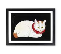 Cat By Takahashi Shotei Asian Japanese Framed Wall Art Print, Ready to Hang Picture for Living Room Bedroom Home Office Décor, Black A3 (46 x 34 cm)