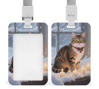 Cat by The Christmas Window Badge Holder with Lanyards Retractable Vertical Plastic Id Badge Holder Name Key Card Holders Case for Teacher Nurse Doctor Office Gift for Coworkers