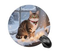 Cat by The Christmas Window Mouse Pad Round Mouse Mat Leather Non-Slip Rubber Base Mousepad Waterproof Computer Mouses Pad for Laptop Wireless Mouses Keyboard Home Office
