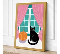 Cat by the Window Minimalist Canvas Wall Art Print 30x20 Inch (76 x 51 cm)