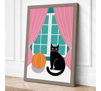 Cat by the Window Minimalist Canvas Wall Art Print 36x24 Inch (91 x 61 cm)