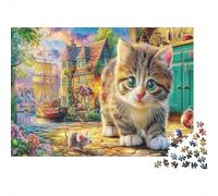 Cat by Window 1000 Piece Jigsaw Puzzles for Families | Sustainable Tabby Cat in Old Town Fun Home Activity & Gift 52x38cm/1000pcs