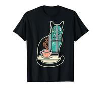 Cat By Window Moon Tea Cup Cozy Lover Funny Mom Feline T-Shirt