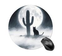 Cat Cactus Round Mouse Pad 7.8 Inch, Portable Gaming Mouse Mat with Non-Slip Rubber Base & Smooth Surface, Waterproof Mousepad for PC, Laptop, Computer, Office, Home