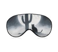 Cat Cactus Sleep Mask for Women Men, Soft Eye Mask with Adjustable Strap for Sleeping, Light Blocking Travel Blindfold for Nap Comfortable Eye Cover for Home Office