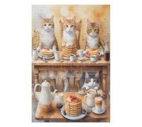 Cat Cafe Pancake Coffee Fantasy Wooden Jigsaw Puzzle,500 Pieces for Adults,20.5x15 Inch,Gift for Puzzle Lovers Family Friends