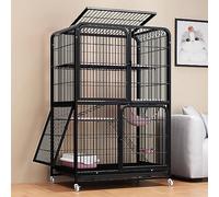 Cat Cage, 2/3/4-floor Pet Playpen, with Loft, with Side Door, with Universal Wheels, Galvanized Square Tube Material, Black (Color : Style3-13PCS, Size : 95x65x148) Warm as Ever